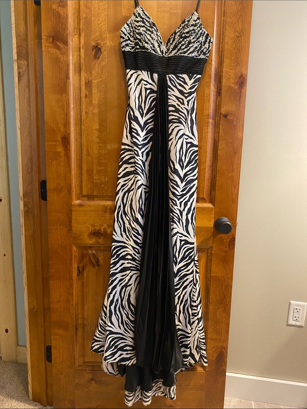 Elegant Black and White Zebra Print Prom or Formal Dress